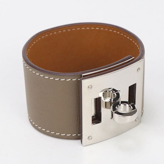HERMES Bangle Kelly dog Bracelet leather, Gold Plated Brown Women
