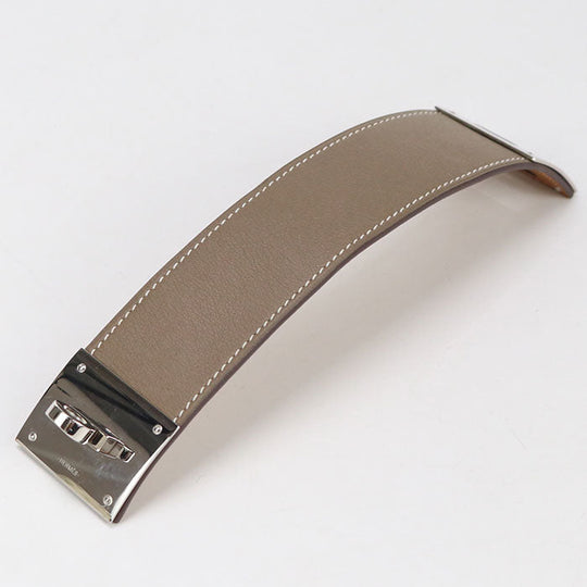 HERMES Bangle Kelly dog Bracelet leather, Gold Plated Brown Women