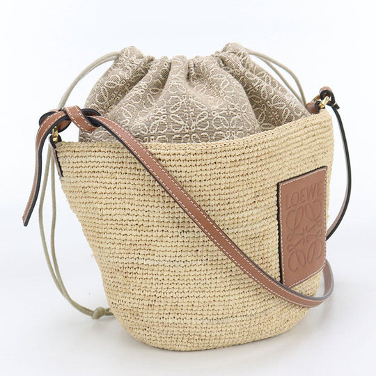 LOEWE LO88614 Drawstring Bag Shoulder Raffia beige Women