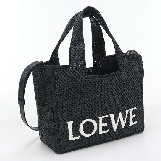 LOEWE LO89002 Tote Small Loewe Font Basket bag Raffia 2way Black Women