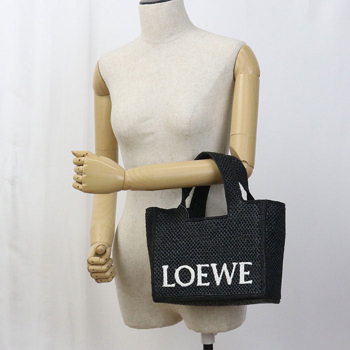 LOEWE LO89002 Tote Small Loewe Font Basket bag Raffia 2way Black Women