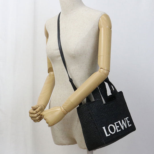 LOEWE LO89002 Tote Small Loewe Font Basket bag Raffia 2way Black Women