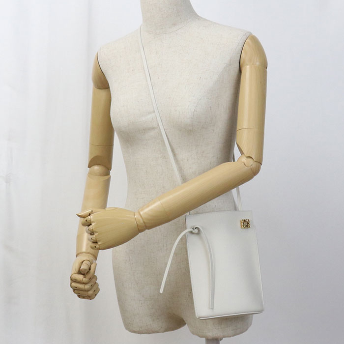 LOEWE LO89147 Dice Pocket Shoulder Bag Calfskin White Women