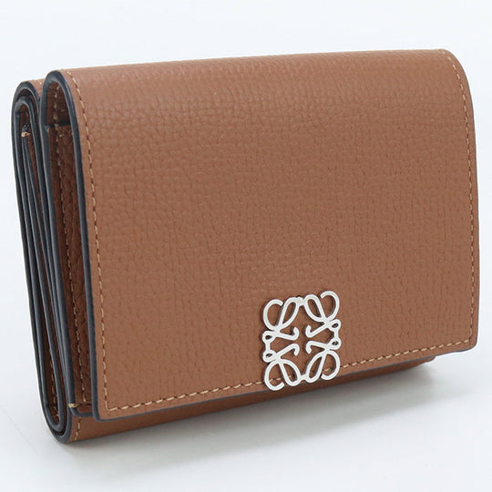 LOEWE C821TR2X02 Tri-fold wallet anagram Trifold wallet pebble grain calf Brown Women