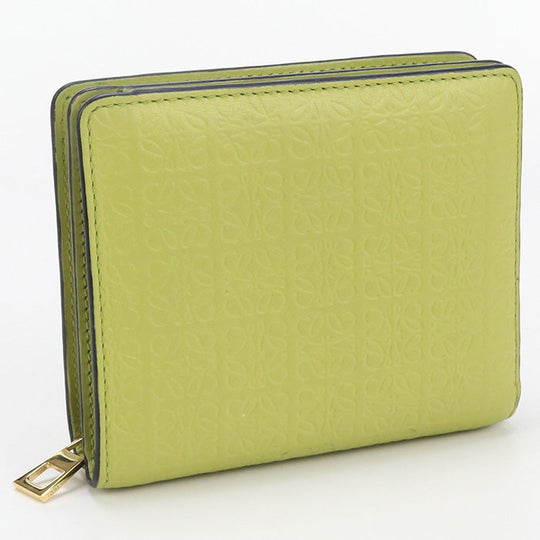 LOEWE C499Z41X04 4081 Bi-fold wallet Repeat anagram Compact zip wallet embossed silk calf Lime Yellow Women
