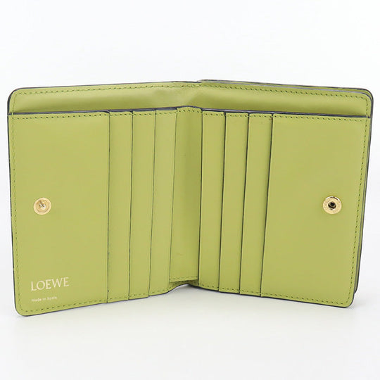 LOEWE C499Z41X04 4081 Bi-fold wallet Repeat anagram Compact zip wallet embossed silk calf Lime Yellow Women