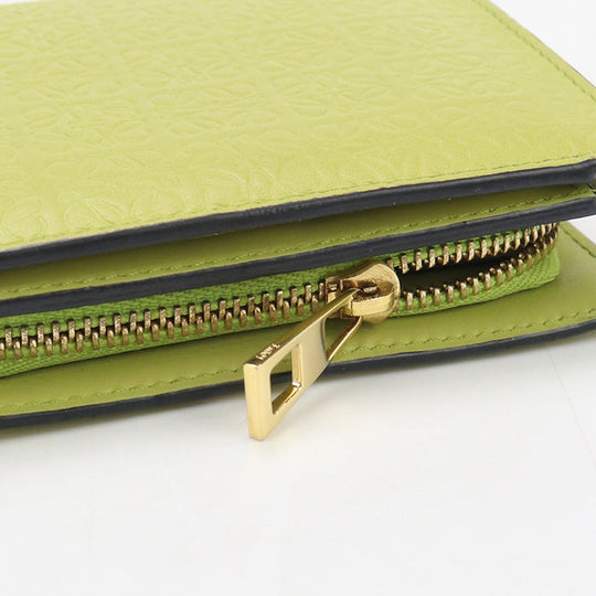 LOEWE C499Z41X04 4081 Bi-fold wallet Repeat anagram Compact zip wallet embossed silk calf Lime Yellow Women