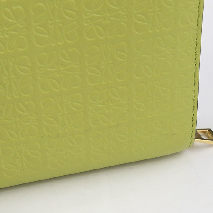LOEWE C499Z41X04 4081 Bi-fold wallet Repeat anagram Compact zip wallet embossed silk calf Lime Yellow Women