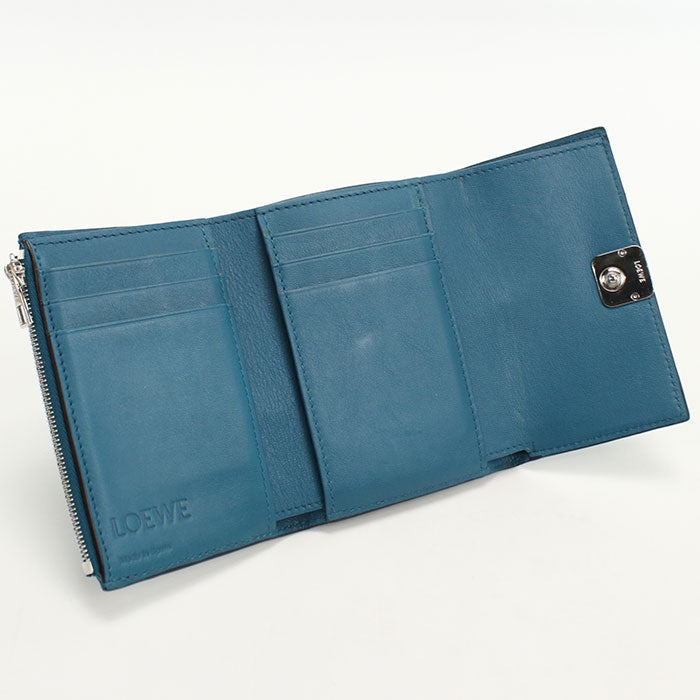 LOEWE C821S33X01 Tri-fold wallet anagram Vertical Small Wallet leather blue Women
