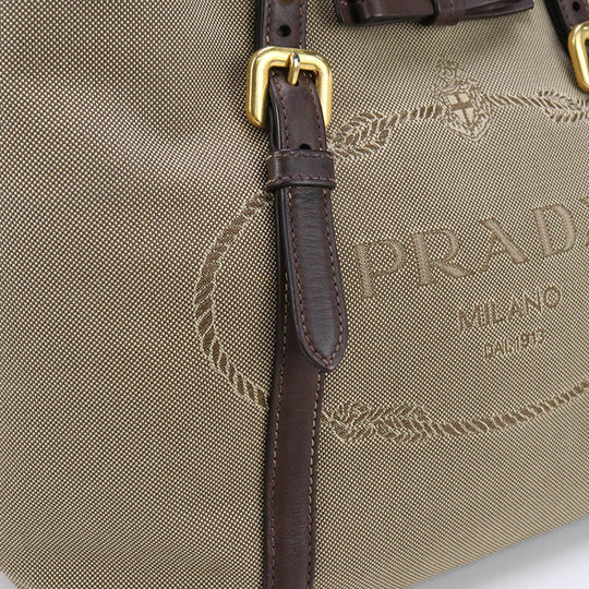 PRADA PR85840 Tote Bag Logo jacquard beige Women