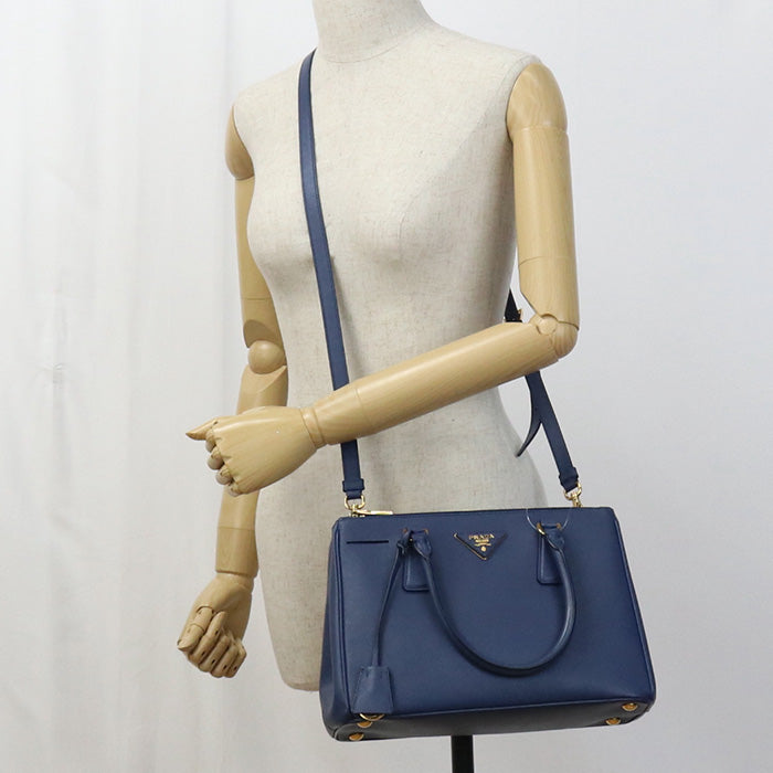 PRADA 1BA863 NZV F0016 Medium bag Galleria Tote shoulde Bag leather blue Women