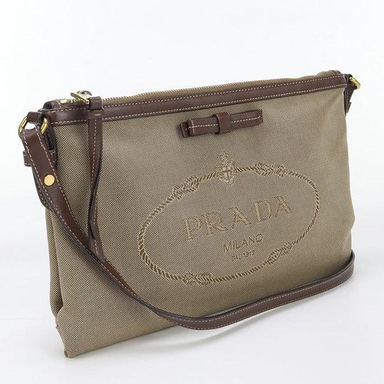 PRADA 1BH050 Shoulder Bag Logo Jacquard/leather Brown Women