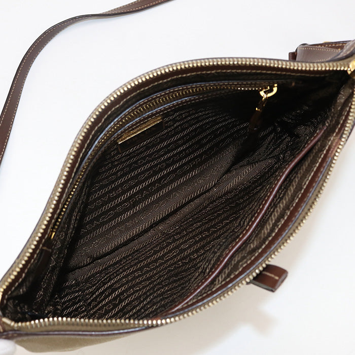 PRADA 1BH050 Shoulder Bag Logo Jacquard/leather Brown Women