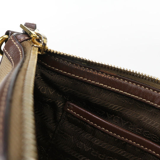 PRADA 1BH050 Shoulder Bag Logo Jacquard/leather Brown Women