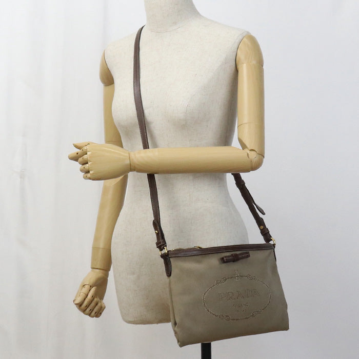 PRADA 1BH050 Shoulder Bag Logo Jacquard/leather Brown Women