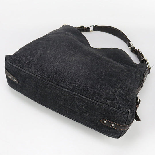 PRADA BR3394 Shoulder bag Logo embroidery One Shoulder Bag denim, leather black Women