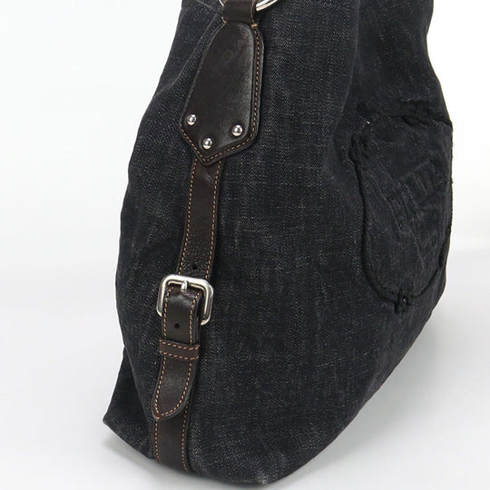 PRADA BR3394 Shoulder bag Logo embroidery One Shoulder Bag denim, leather black Women