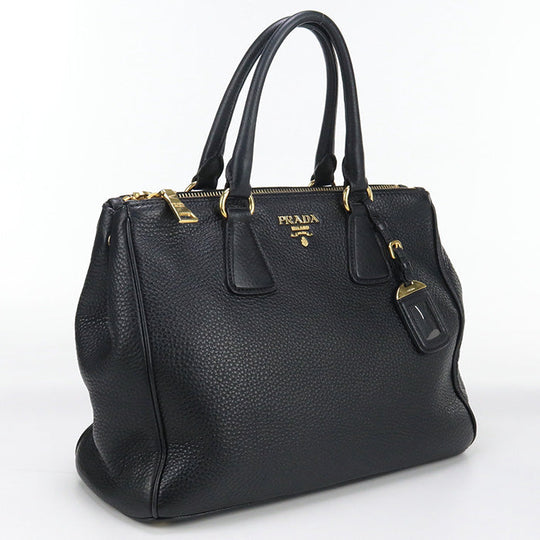 PRADA BN2420 Tote Bag W zip handbag leather black Women