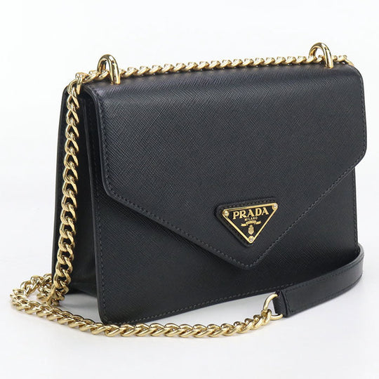 PRADA 1BD200 2EDV F0002 Shoulder Bag Safiano ChainShoulder Bag leather black Women