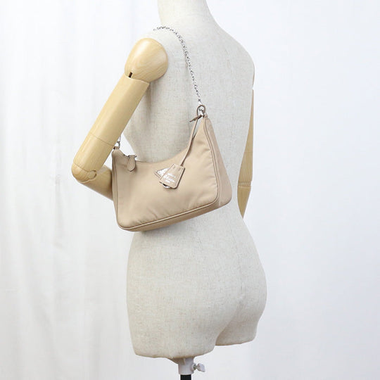 PRADA 1BH204 Re-Nylon Bags Re-Edition 2005 Diagonal shoulder bag beige Women