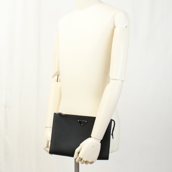 PRADA 2VF030 Clutch bag Safiano Second bag leather black mens