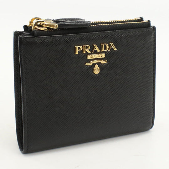 PRADA 1ML024 QWA F0002 Bi-fold wallet Safiano Flap wallet leather black Women