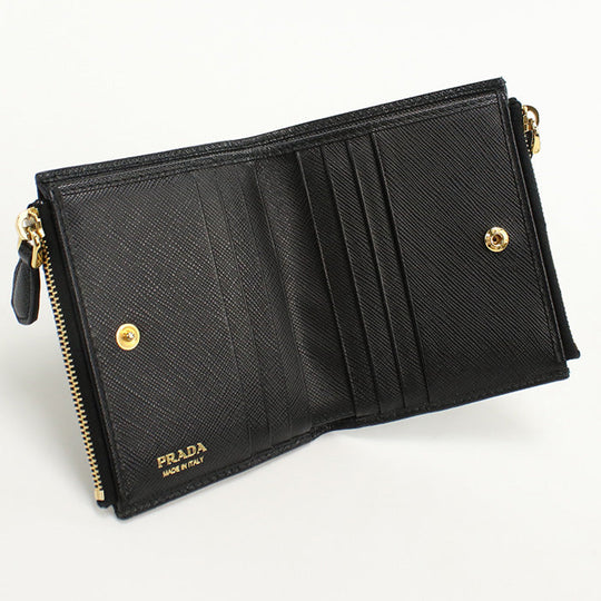 PRADA 1ML024 QWA F0002 Bi-fold wallet Safiano Flap wallet leather black Women