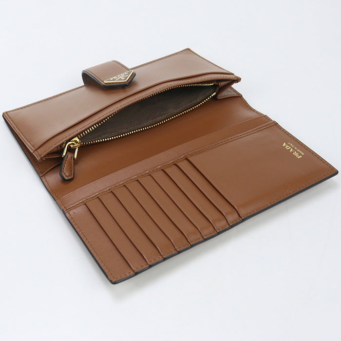 PRADA 1MV025 2CNP Long Wallet City Calf Tab Wallet Flap wallet leather Brown unisex