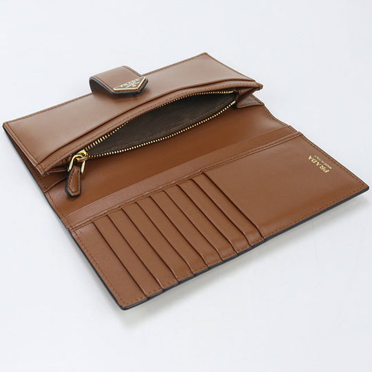 PRADA 1MV025 2CNP Long Wallet City Calf Tab Wallet Flap wallet leather Brown unisex