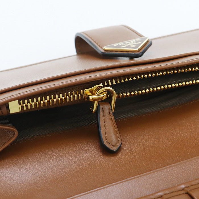 PRADA 1MV025 2CNP Long Wallet City Calf Tab Wallet Flap wallet leather Brown unisex
